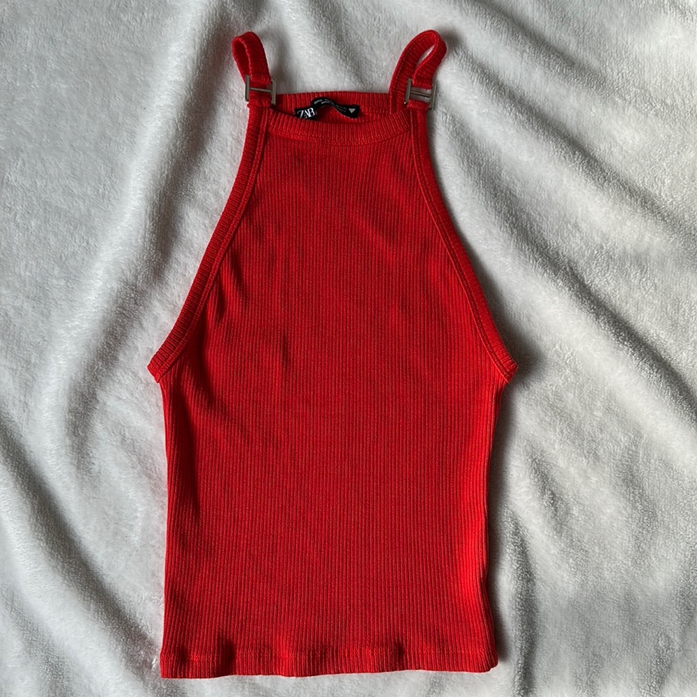 Zara red semi crop top tank small